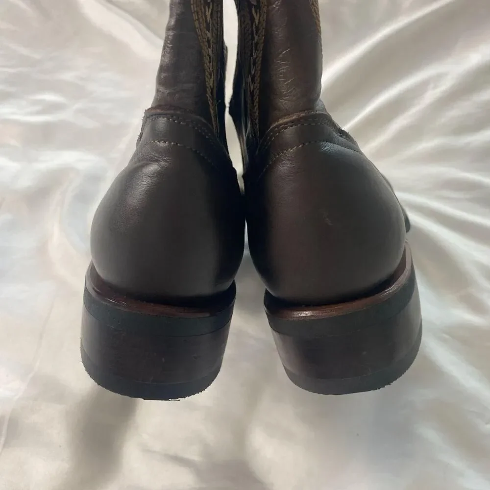New Sierra De Lobos Leather Cowboy Boots Brown Square Toe Western Ranch Men 10.5